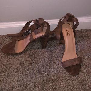 Taupe Brown Suede Lace-Up Heels